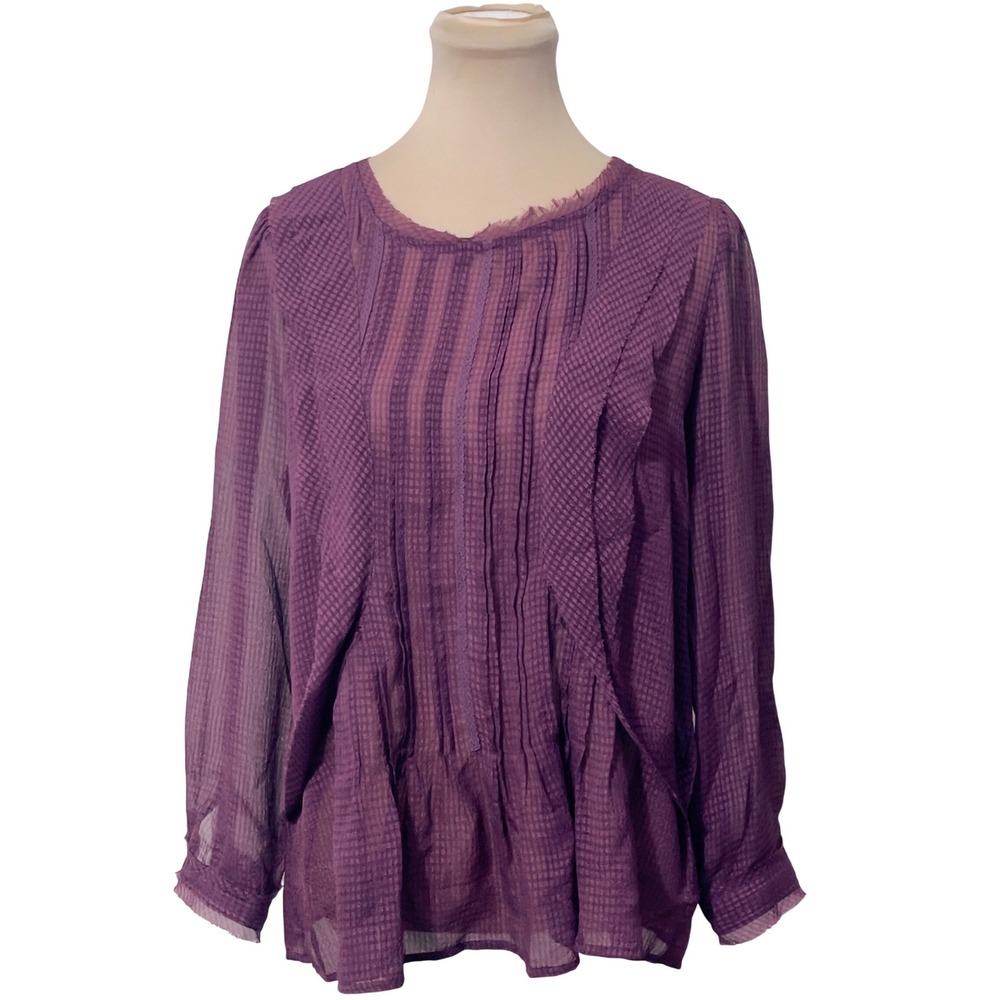 HD in Paris Blouse Size 8 Purple Sheer Pleated Keyhole Back Boho Romantic Casual